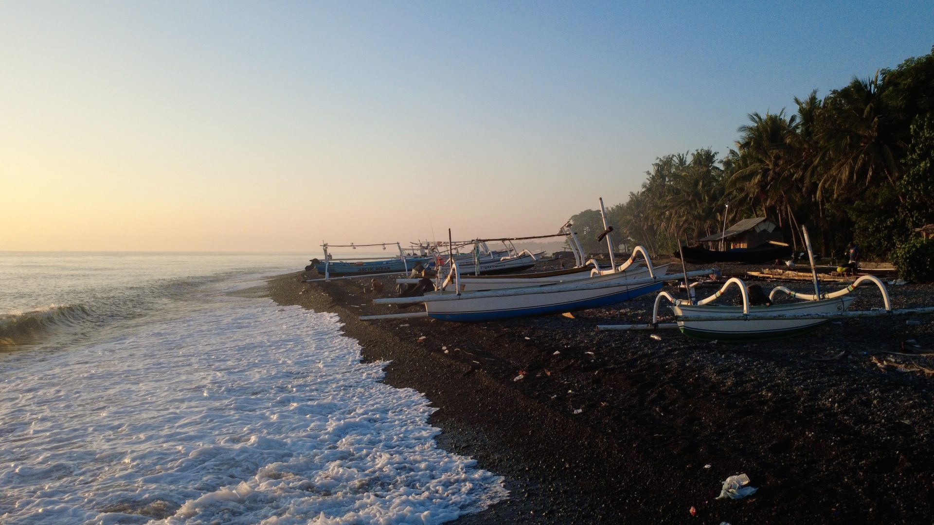 Black sand coastline at Tianyar